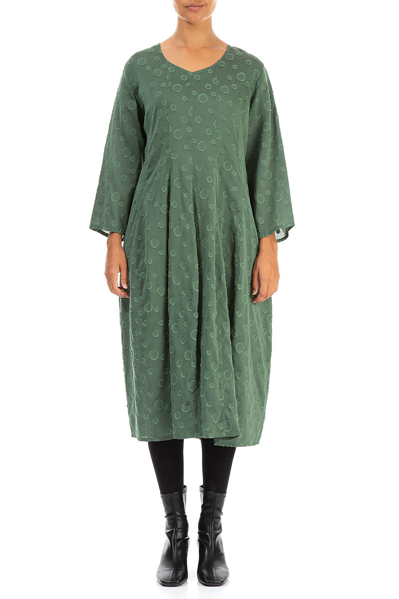 V-Neck Dotty Dark Sage Silk Dress 1