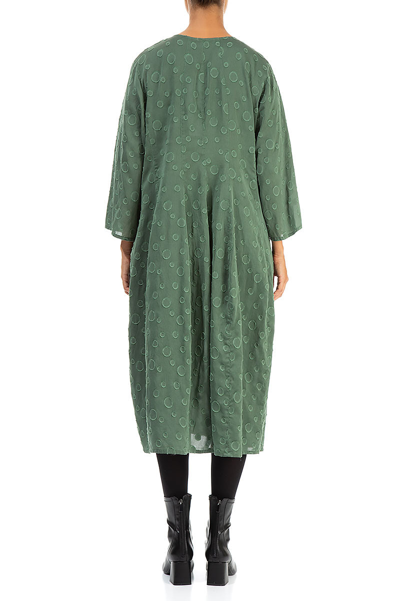 V-Neck Dotty Dark Sage Silk Dress 2