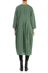 V-Neck Dotty Dark Sage Silk Dress 2