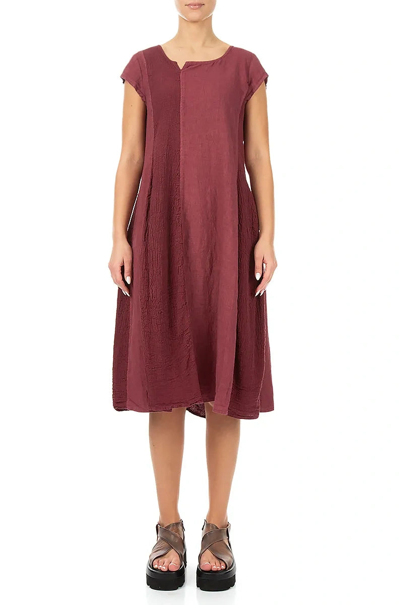 Vertical Line Antique Ruby Linen Dress 1
