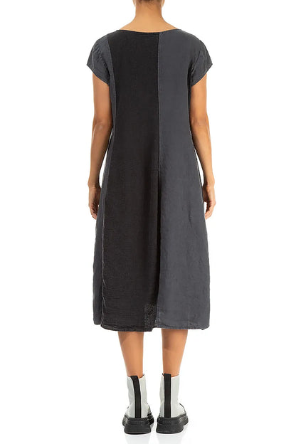 Vertical Line Graphite Linen Dress