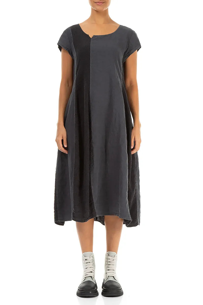 Vertical Line Graphite Linen Dress