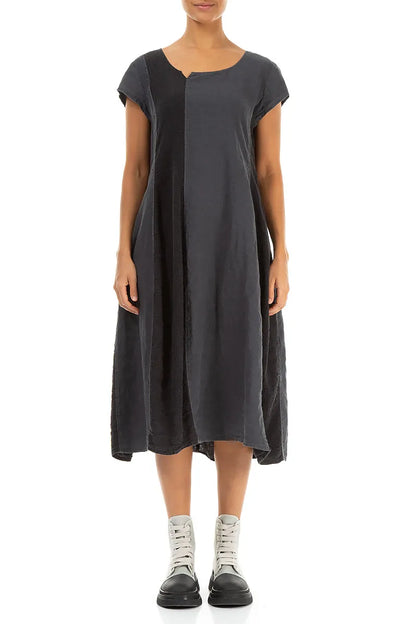 Vertical Line Graphite Linen Dress