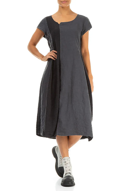 Vertical Line Graphite Linen Dress