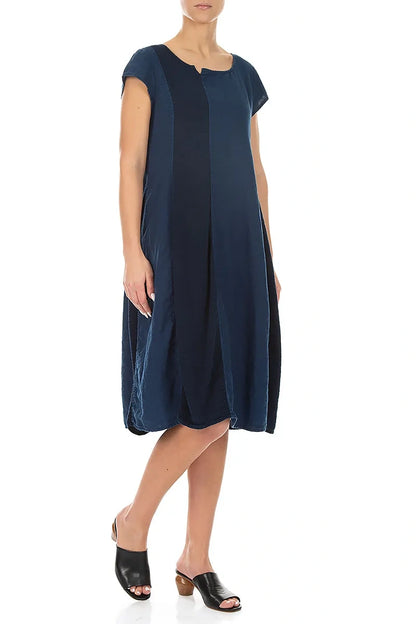 Vertical Line Navy Linen Dress