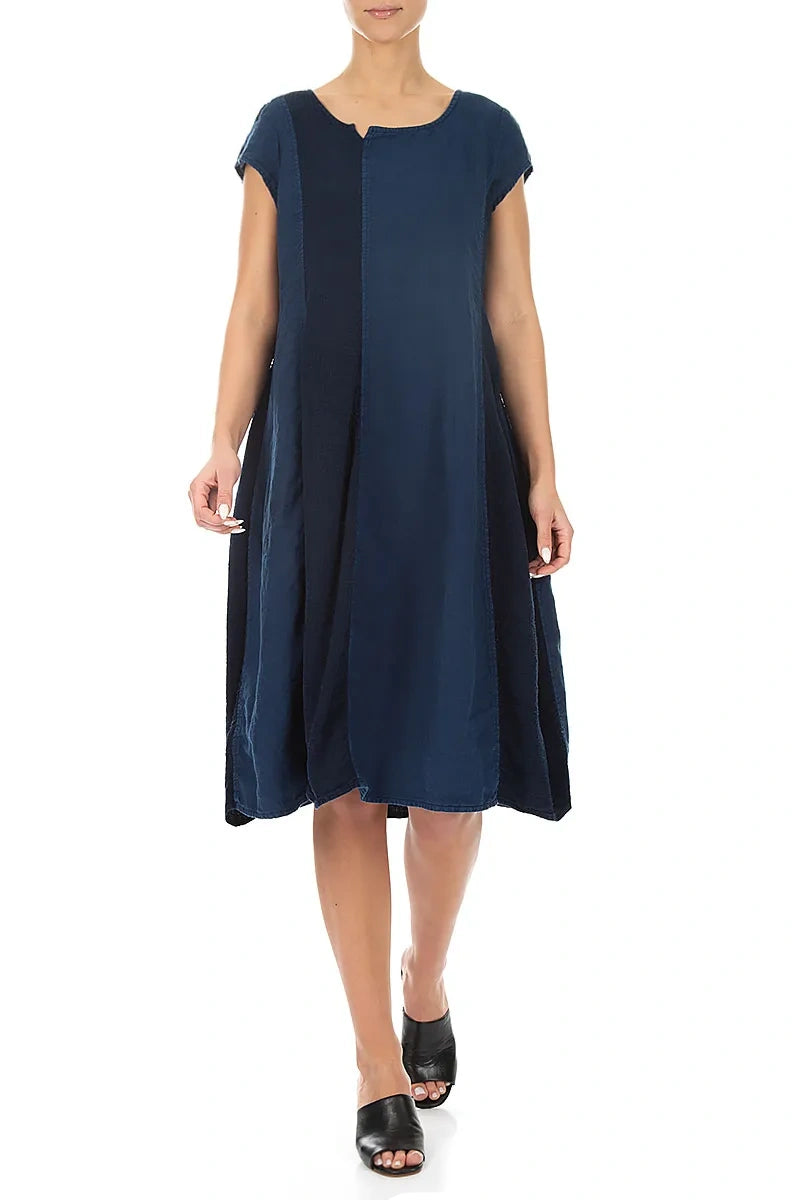 Vertical Line Navy Linen Dress