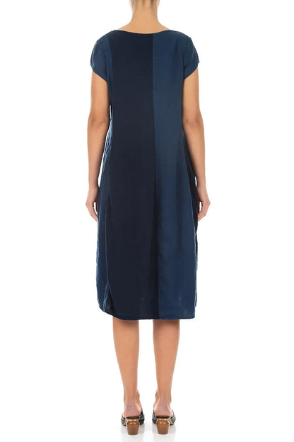 Vertical Line Navy Linen Dress