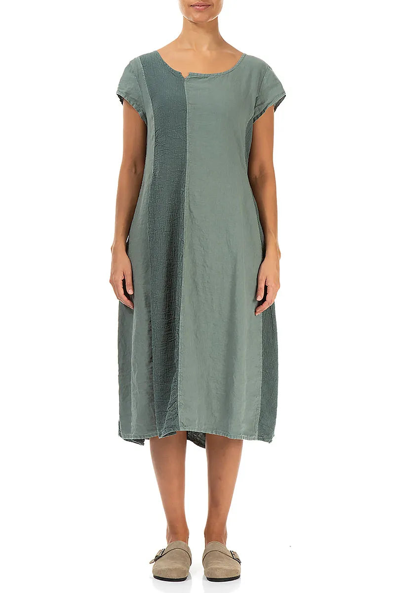 Vertical Line Sage Linen Dress 1