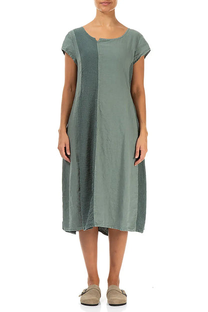 Vertical Line Sage Linen Dress 1