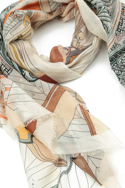 Vintage Sketch Cashmere Silk Scarf 6