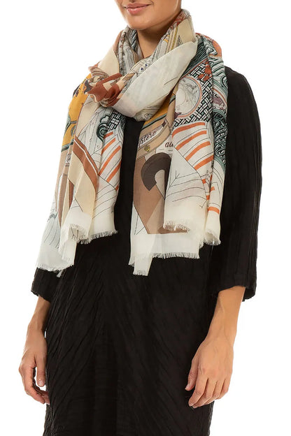 Vintage Sketch Cashmere Silk Scarf 3