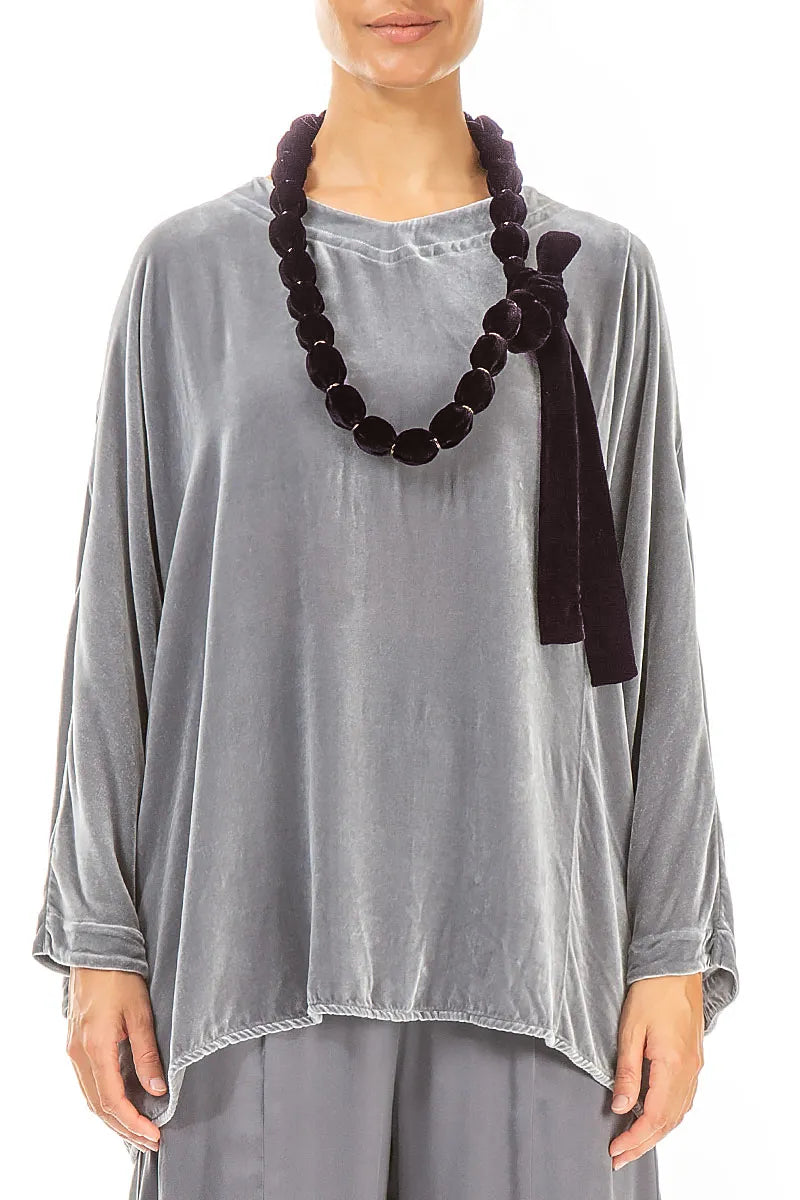 Vintage Violet Silk Velvet Bead Necklace 1