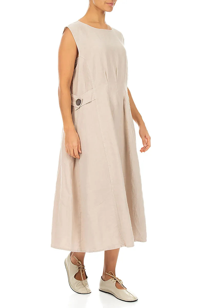 Robe sans manches en lin beige avec détails à la taille