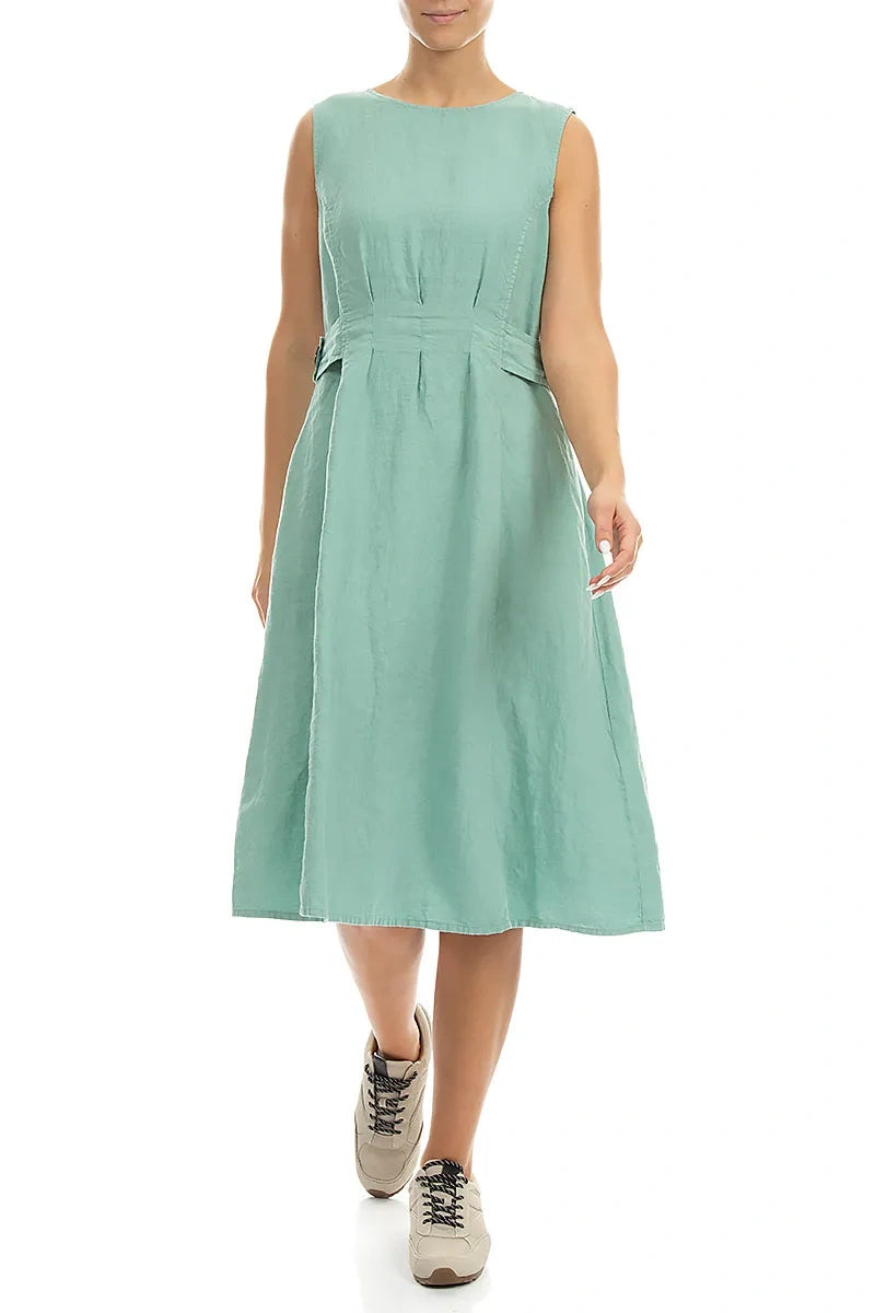 Waist Detail Sleeveless Mint Linen Dress 4
