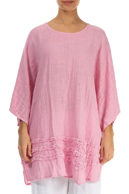 Wavy Line Decorated Taffy Pink Linen Tunic 1