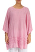 Wavy Line Decorated Taffy Pink Linen Tunic 1