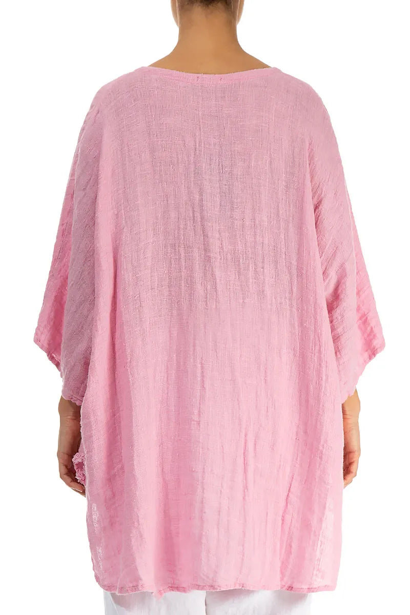 Wavy Line Decorated Taffy Pink Linen Tunic 2