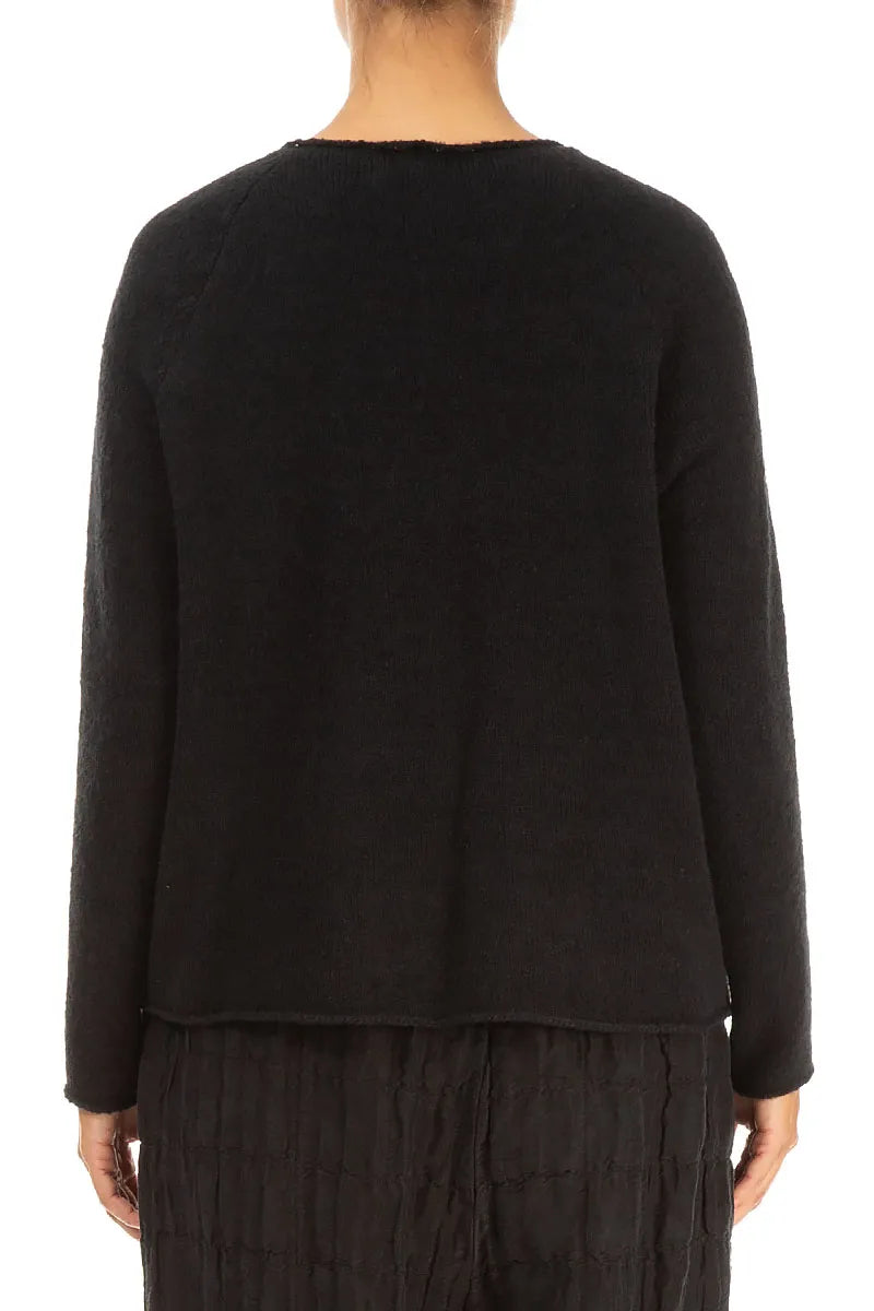 Wavy Seam Black Wool Sweater 2