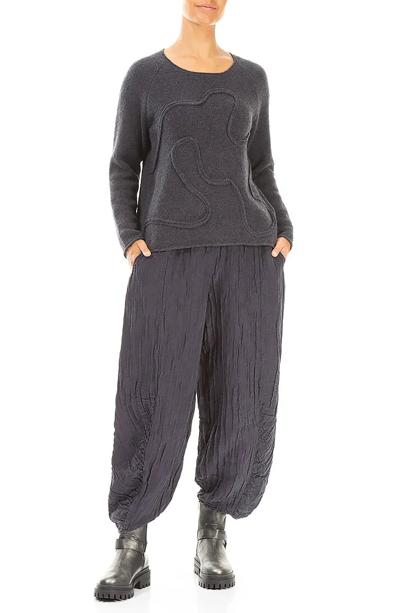 Dunkelgrauer Wollpullover mit Wellennaht