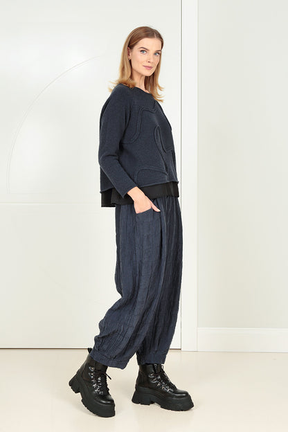 Wavy Seam Dark Navy Wool Sweater 6