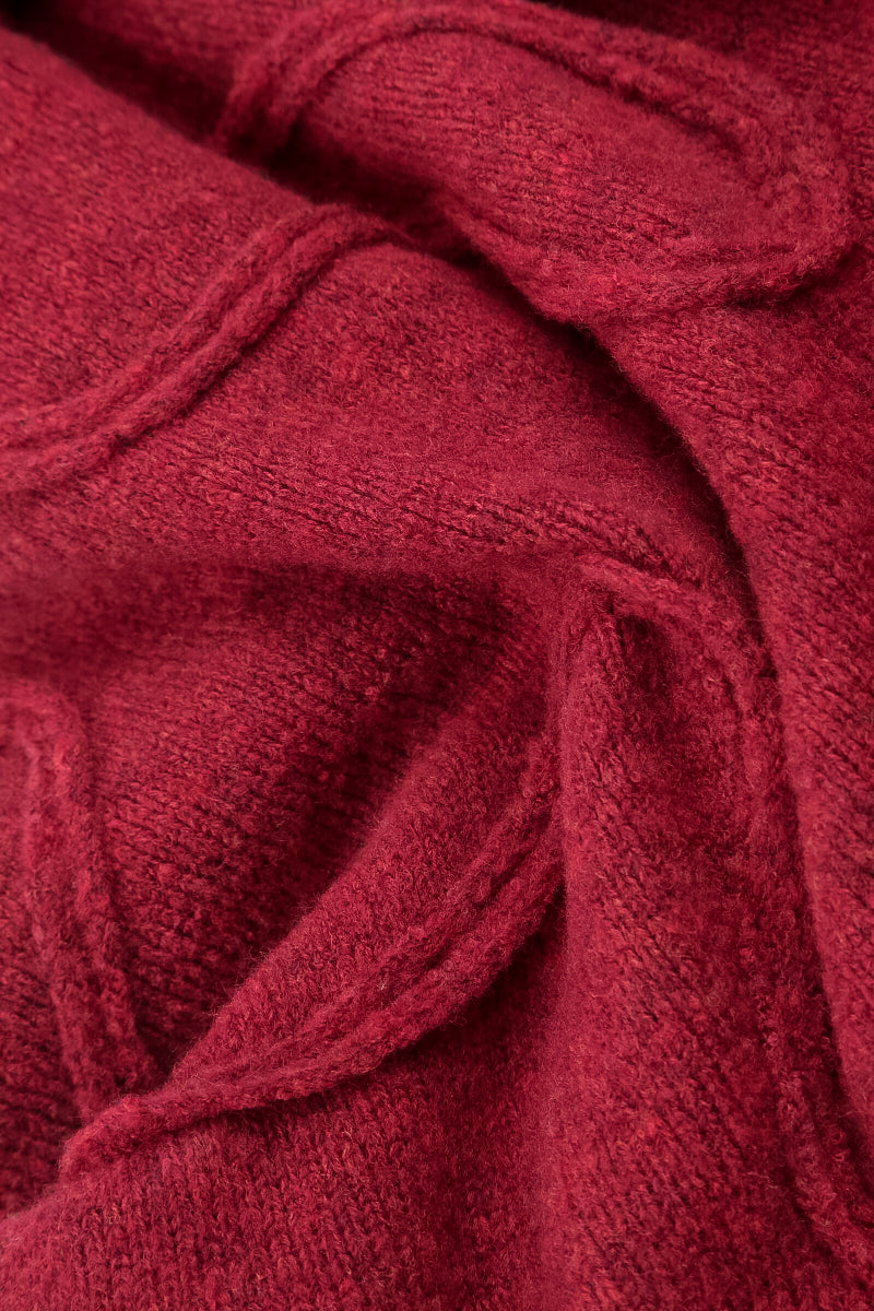 Wavy Seam Ruby Red Wool Sweater 5