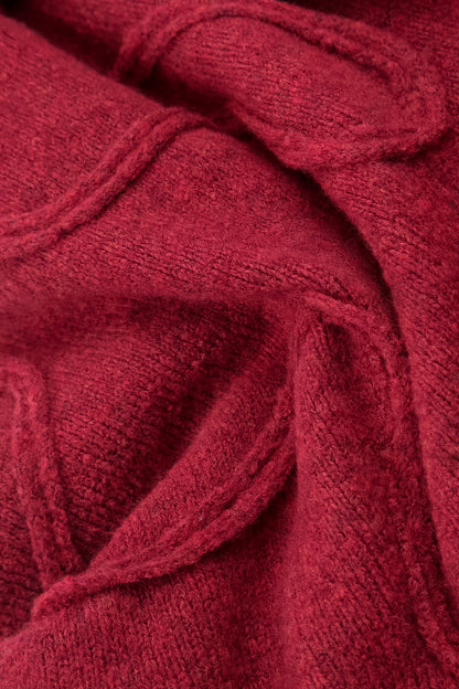 Wavy Seam Ruby Red Wool Sweater 5