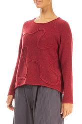 Wavy Seam Ruby Red Wool Sweater 3