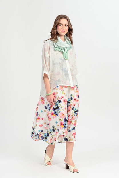 White Centre Placket Mesh Silk Jacket