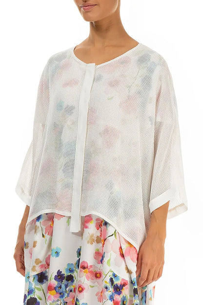 White Centre Placket Mesh Silk Jacket