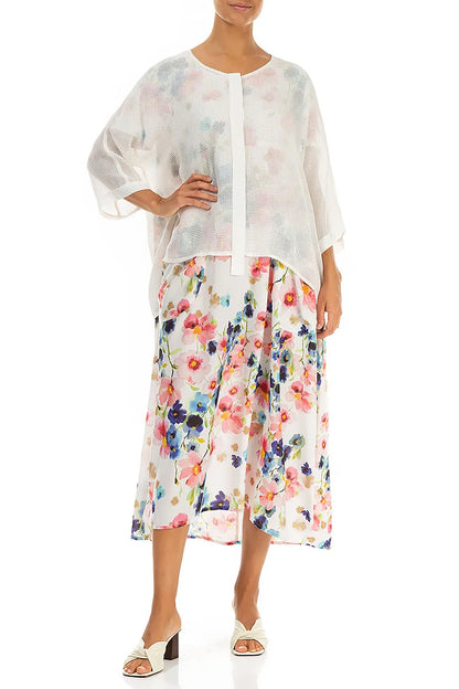 White Centre Placket Mesh Silk Jacket