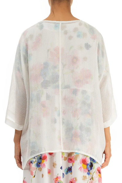 White Centre Placket Mesh Silk Jacket