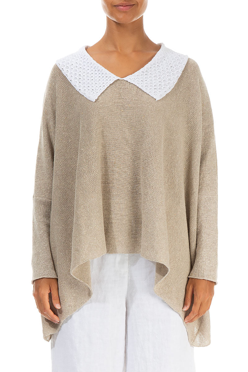 White Collar Natural Linen Jumper 1