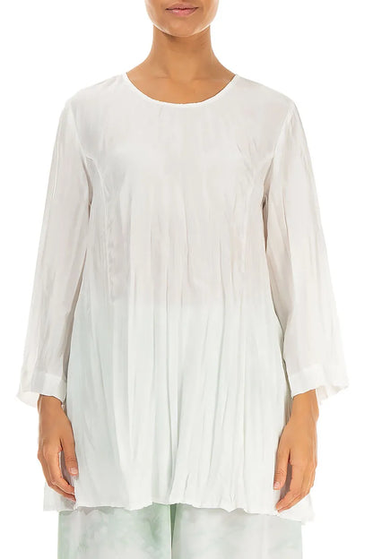 Weiße geknitterte Tunika aus reiner Seide