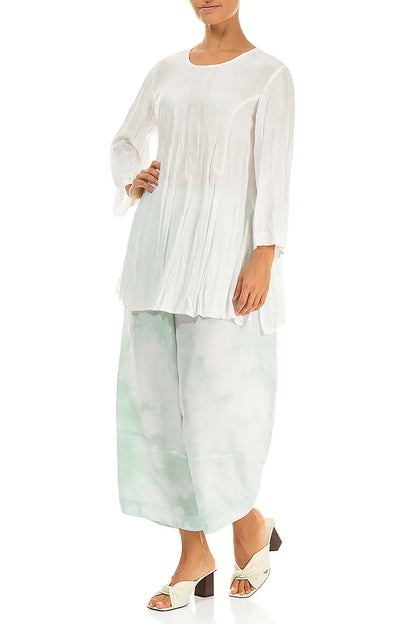 Weiße geknitterte Tunika aus reiner Seide