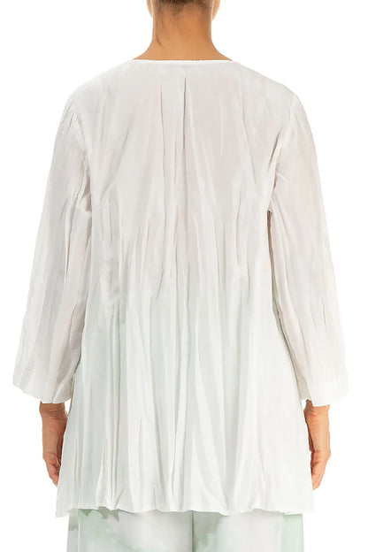 Weiße geknitterte Tunika aus reiner Seide