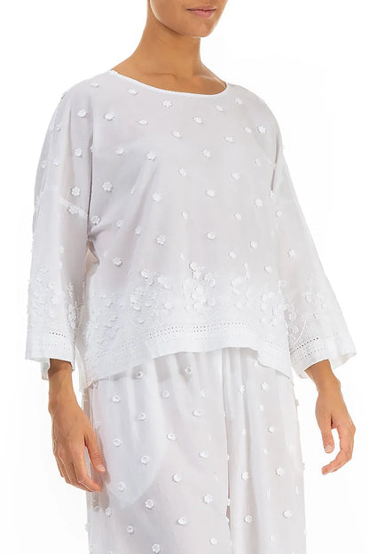 Weiße Bluse aus Baumwolle mit Blumenstickerei