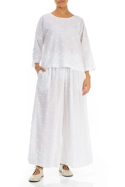 Weiße Bluse aus Baumwolle mit Blumenstickerei