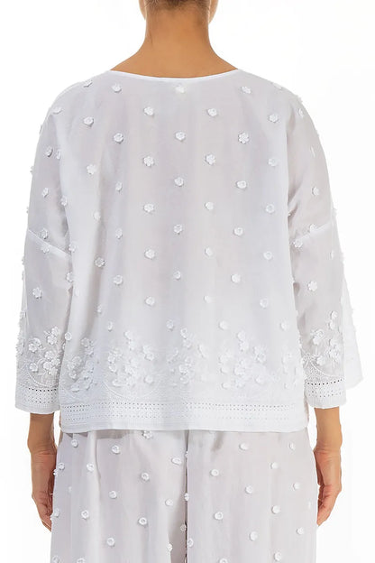 Weiße Bluse aus Baumwolle mit Blumenstickerei
