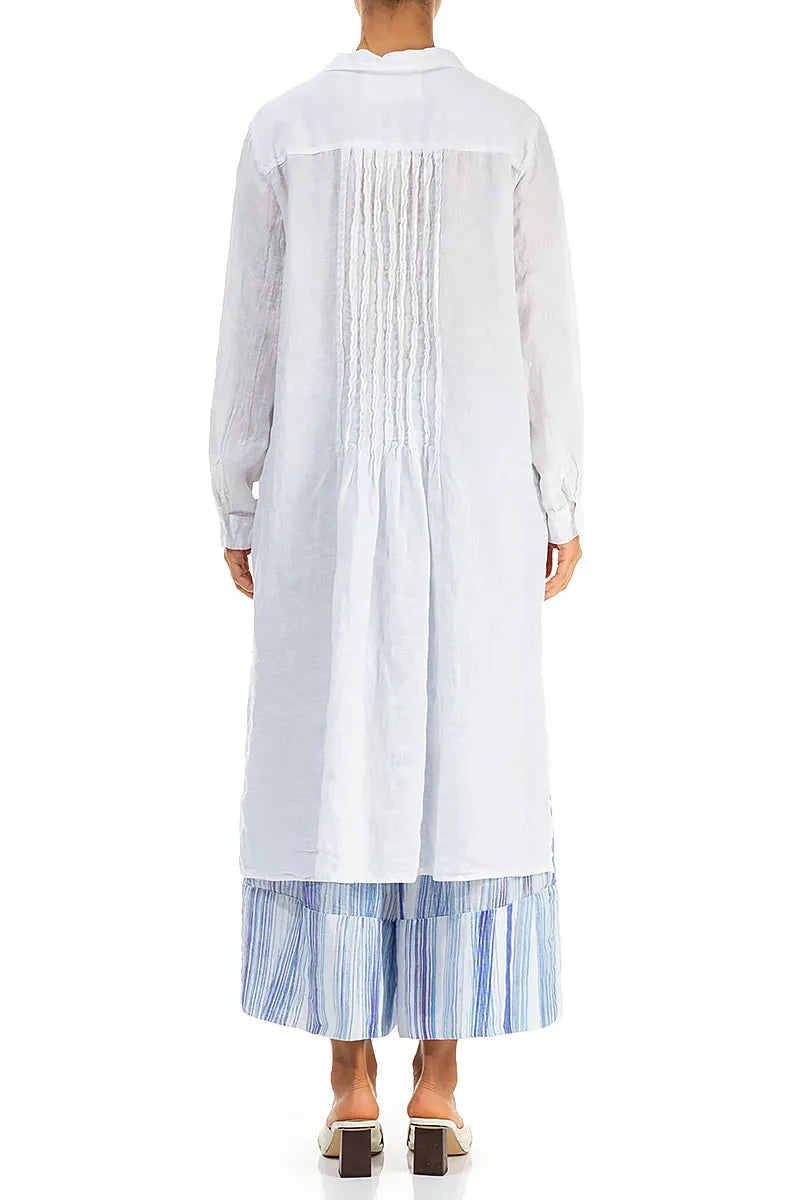 White Pintuck Linen Shirt Dress