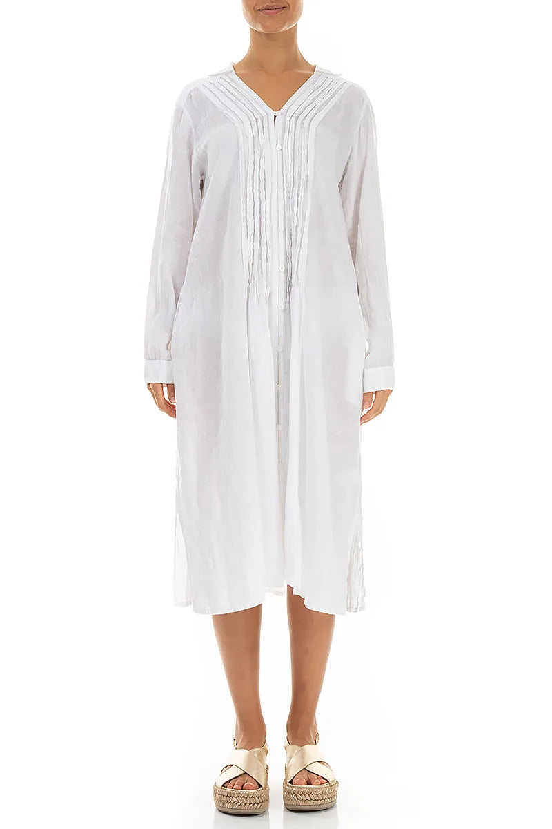 White Pintuck Linen Shirt Dress 1
