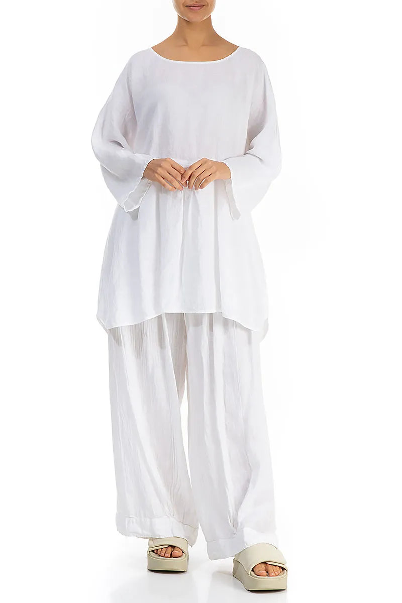White Wide-Leg Linen Trousers