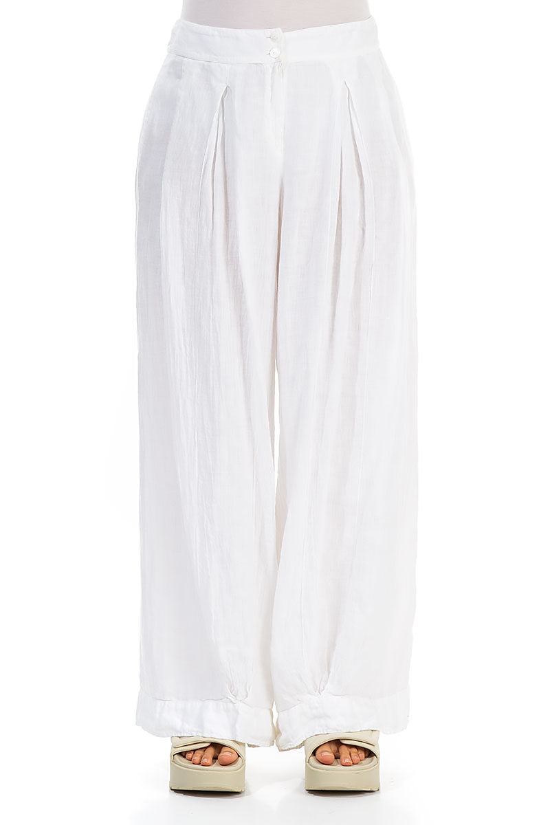 White Wide-Leg Linen Trousers 1