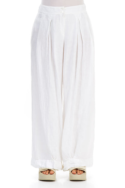 White Wide-Leg Linen Trousers 1