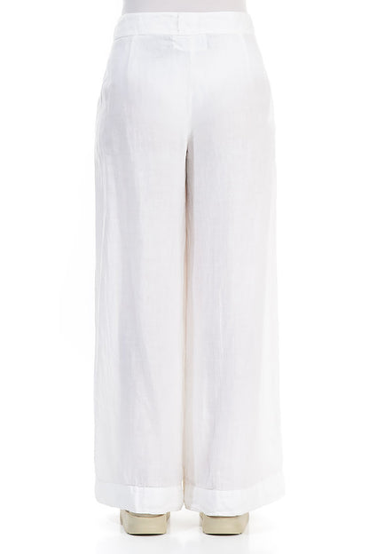 White Wide-Leg Linen Trousers 2