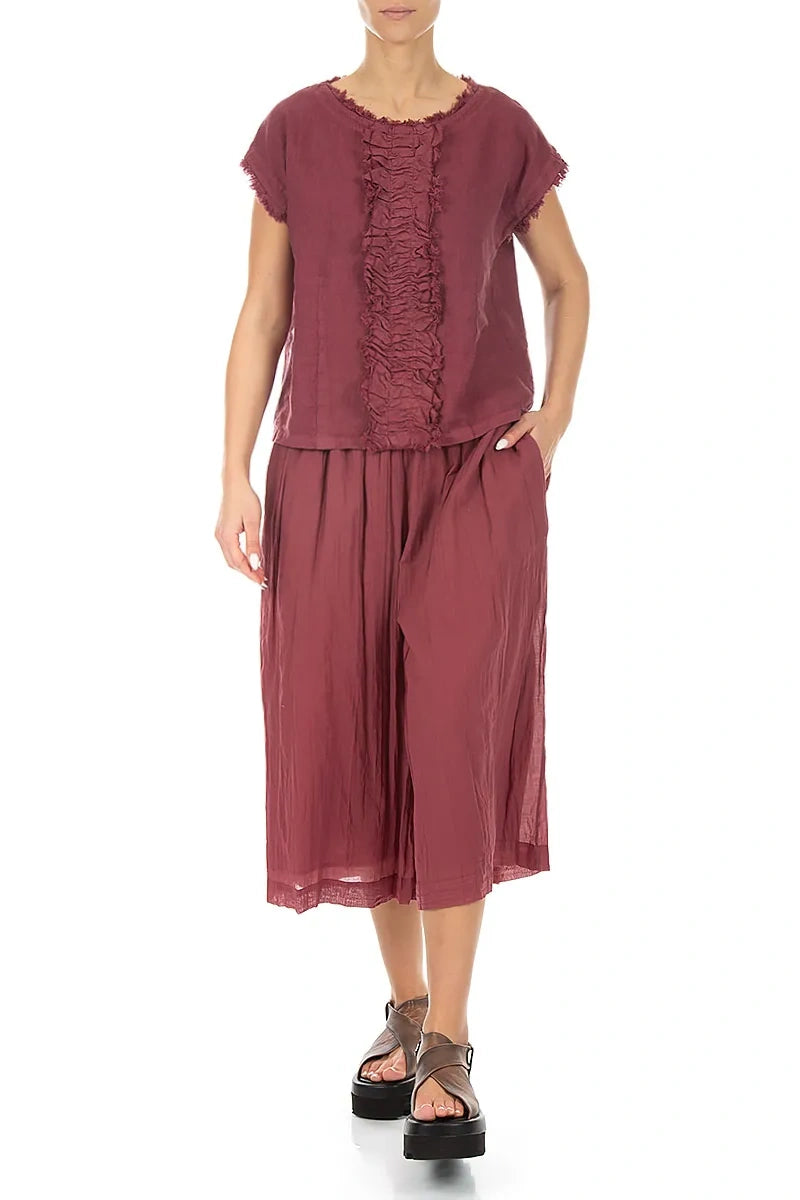 Wide-Leg Antique Ruby Crumpled Cotton Culottes 4