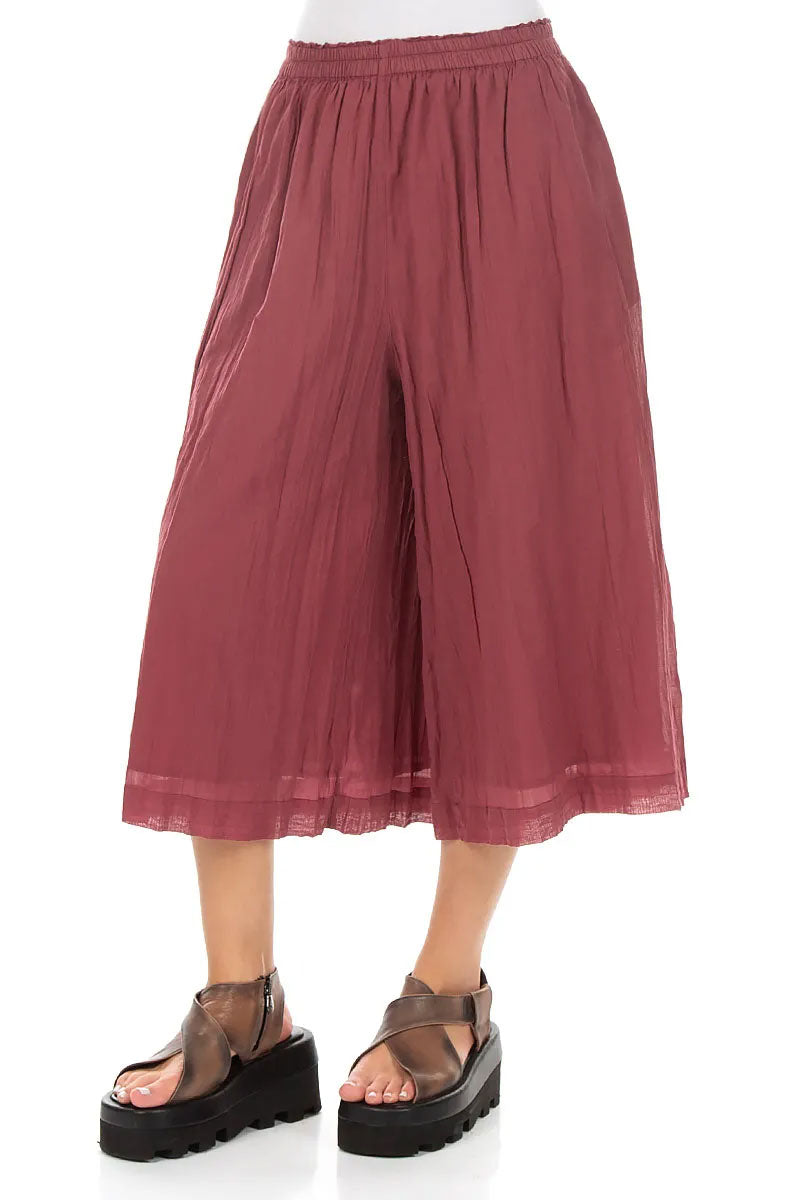 Wide-Leg Antique Ruby Crumpled Cotton Culottes 3