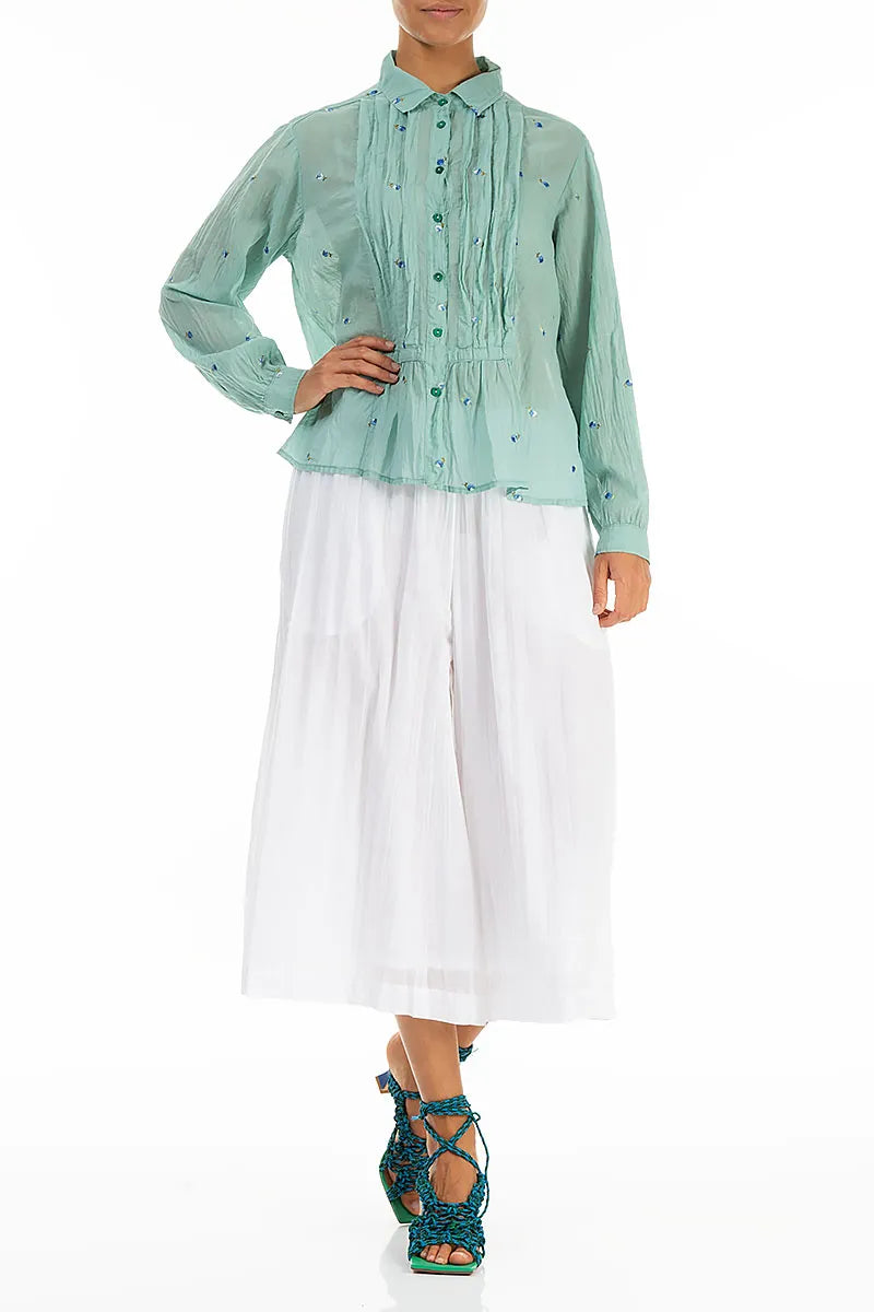 Wide-Leg White Crumpled Cotton Culottes 4