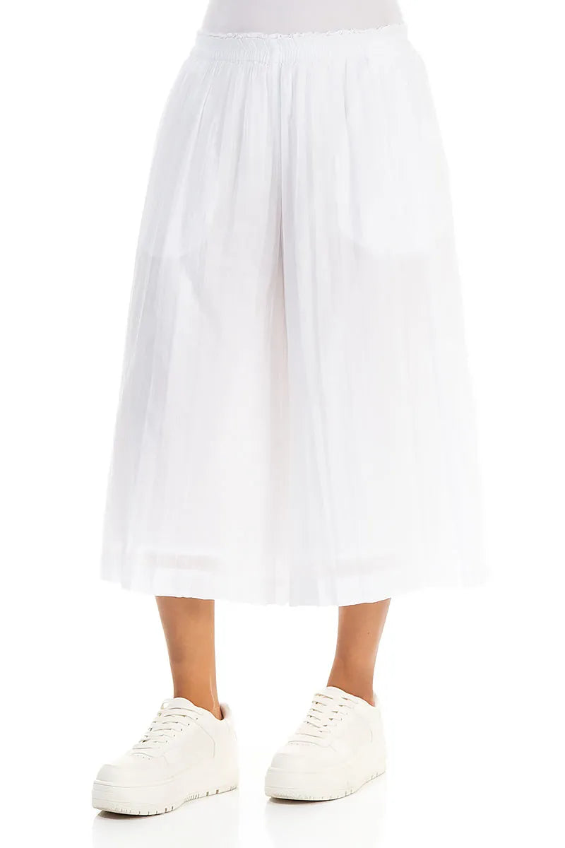 Wide-Leg White Crumpled Cotton Culottes 3