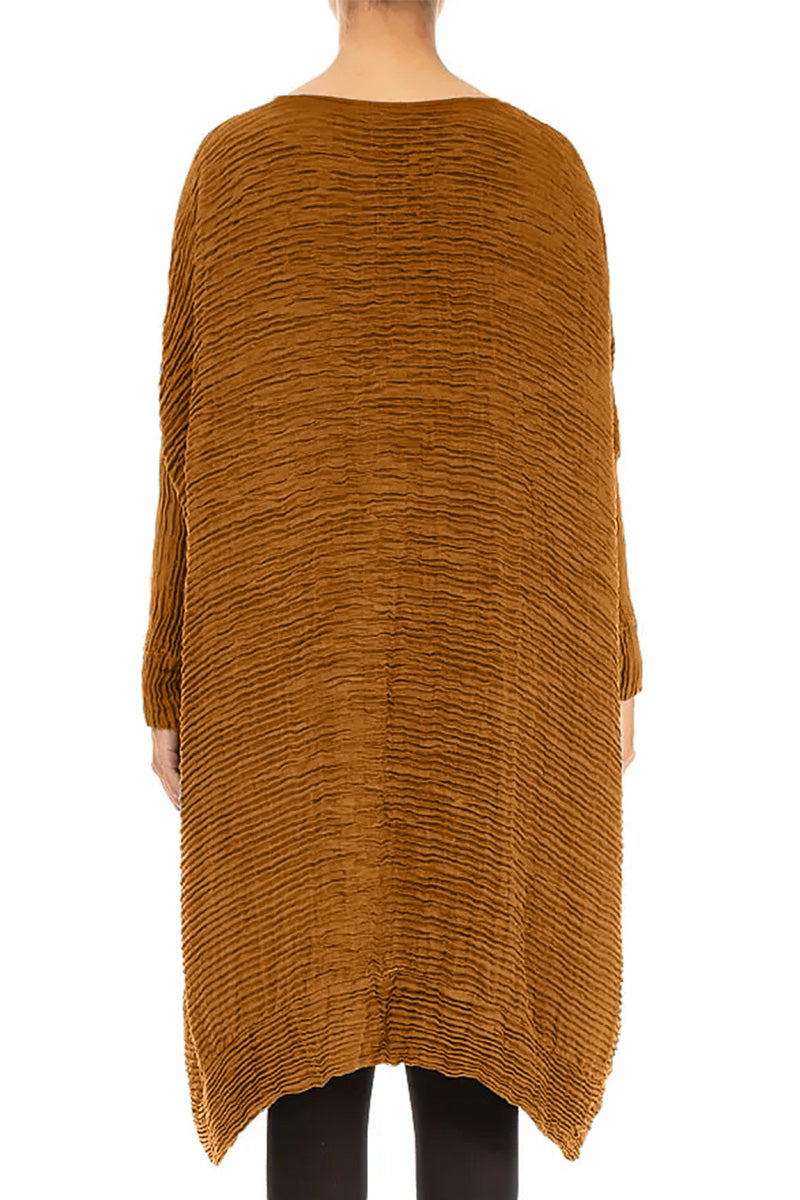 Wide Aged Copper Plissé Silk Kaftan Dress 2