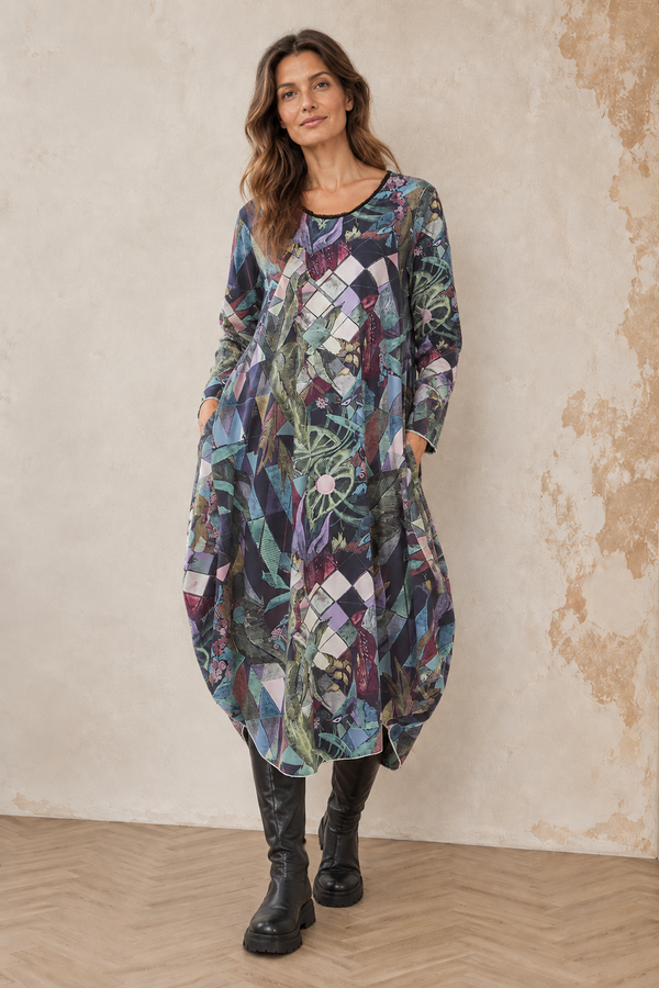 Wide Art Mosaic Cotton Dress